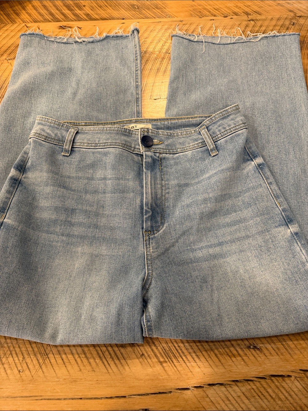 Oat New York Blue Flared High Rise Jeans with Frayed Hem Sz 10